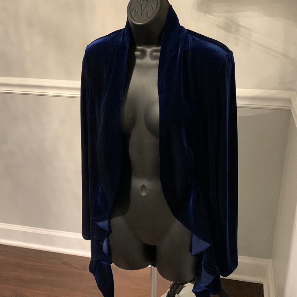 Grace Elements Blue Storm Masquerade Velvet Open Front Jacket Size M - Picture 7 of 11
